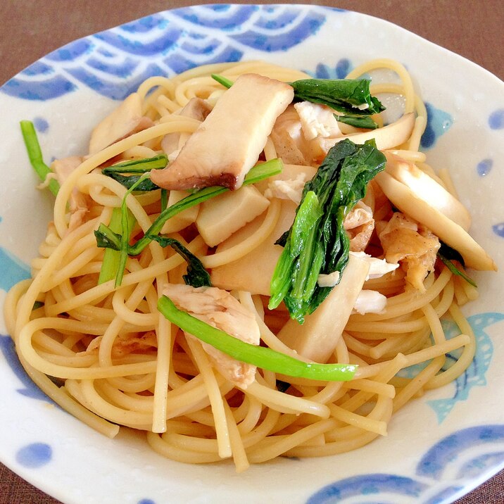 残ったローストチキンで☆チキンとエリンギのパスタ